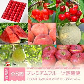 【ふるさと納税】【先行予約】 プレミアムフルーツ定期便 さくらんぼ 加温さくらんぼ 佐藤錦 紅秀峰 すいか もも 桃 川中島 温室メロン ラ・フランス 洋梨 サンふじ りんご 全8回 果物 フルーツ 令和8年産 2026年産 山形県産 ja-ft8pr-b