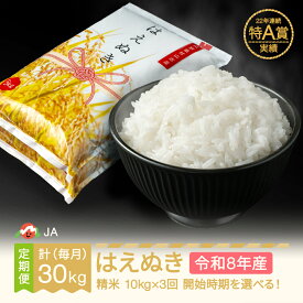 【ふるさと納税】【先行予約】新米 米 はえぬき 毎月定期便 10kg×3回 精米 令和8年産 2026年産 山形県村山市産 送料無料