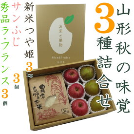 【ふるさと納税】【2026年発送】山形秋の味覚3種詰合せ（新米つや姫3kg＆ラフランス・サンふじ各3個）_H125(R8)