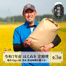 【ふるさと納税】新米 米 毎月定期便 10kg×3回 はえぬき 玄米 令和7年産 2025年産 山形県尾花沢市産 送料無料 ja-hagxa10_tm