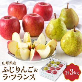 【ふるさと納税】【令和8年産】ふじりんご ＆ ラ・フランス 詰め合わせ 3kg | りんご ふじ 洋梨 西洋梨 ラフランス め合わせ 食べ比べ 人気 贈答 青果 冷蔵便 産地直送 お取り寄せ グルメ 送料無料 東北 山形県 河北町 【JAさがえ西村山】