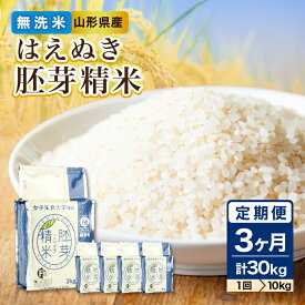 【ふるさと納税】《3ヶ月定期便》山形県産 無洗米 はえぬき 胚芽精米 10kg(2kg×5袋)【山形県産 BG精米製法】