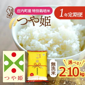 【ふるさと納税】【定期便】＜令和8年産/9年産＞特別栽培米 つや姫 無洗米 2kgから10kg×1年間 毎月お届け 山形県庄内町産 庄内米 ブランド米 米 お米の定期便 ごはん 粘り 甘み 香り 粒が大きい【毎月下旬発送】