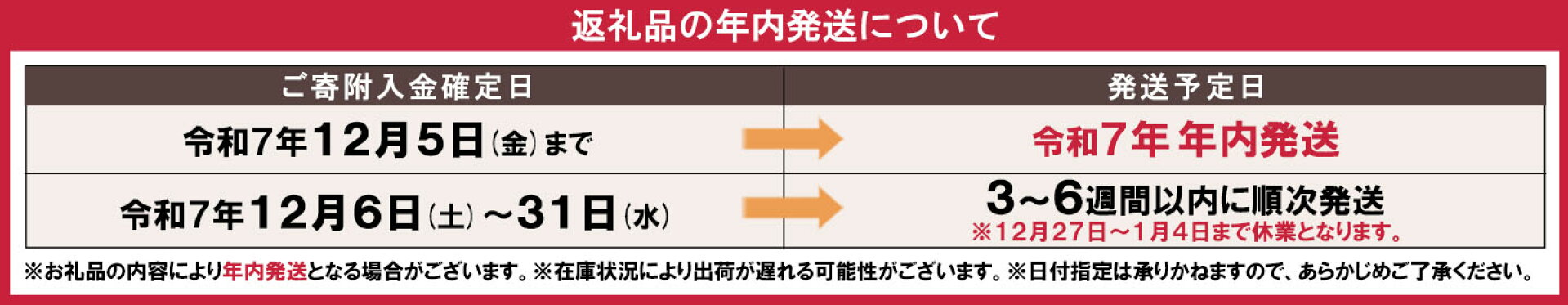 年内発送について