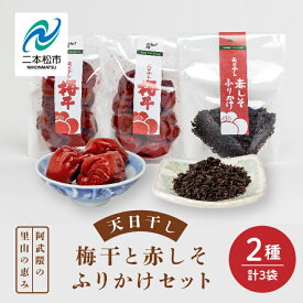 【ふるさと納税】 天日干し梅干と赤しそふりかけのセット（梅干1袋×2個、ふりかけ1袋） 梅干し 手作り ふりかけ ご飯のお供 梅 しそ梅 うめぼし おすすめ お中元 お歳暮 ギフト 二本松市 ふくしま 福島県 送料無料 【Soleil（ソレイユ）】