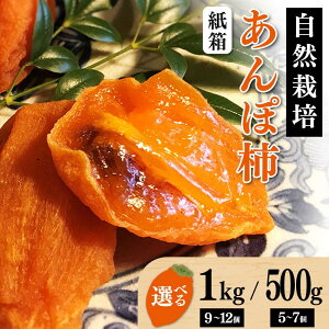 【ふるさと納税】 【贈答用】自然栽培あんぽ柿 紙箱 【500g(5〜7 個入り)/1kg(9~12個入り)】 F20C-969var