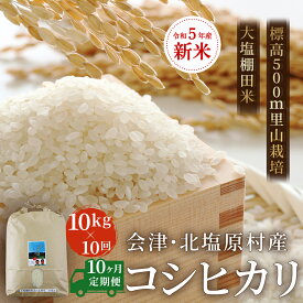 【ふるさと納税】【10ヶ月定期便】【令和5年産】【新米】会津・北塩原村産「コシヒカリ」10kg×10回お届け(大塩棚田米・標高500m里山栽培） 【 ふるさと納税 人気 おすすめ ランキング コシヒカリ 米 10kg 白米 お米 国産 定期便 福島県 北塩原村 送料無料 】 KBK009