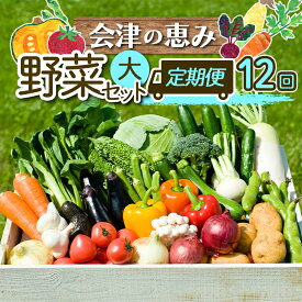 【ふるさと納税】《定期便》＜3市町村共通返礼品＞会津の恵み野菜セット(大)《全12回》 朝採れ 野菜 お米 精米 米 セット 詰合せ 契約農家 朝採り 採れたて 新鮮 会津野菜 定期便 12回 12ヶ月 連続 F4D-1416