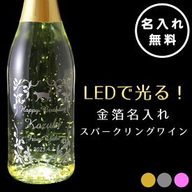 【ふるさと納税】LEDで光る！金箔舞う猫の名入れ彫刻スパークリングワイン(HW-9)