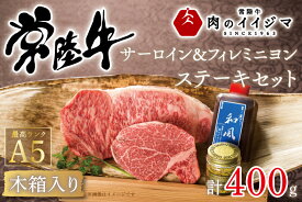【ふるさと納税】肉 常陸牛 A5 サーロイン＆フィレミニヨン ステーキセット 計2枚　木箱入り・特製タレ／マスタード付き 敬老の日 ヒレ肉 黒毛和牛 ギフト対応 茨城県 水戸市 国産（DU-40）