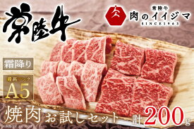 【ふるさと納税】肉 常陸牛A5 焼肉 お試しセット 200g 2種類 霜降り もも厚切り カルビ 赤身 母の日 プレゼント 誕生日 バーベキュー BQQ ふるさと納税 ギフト対応 肉のイイジマ（DU-47）