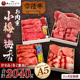 【ふるさと納税】2ヶ月 定期便 肉 ギフト 常陸牛A5肉重〜小梅と梅香〜〈重箱入り〉すき焼き 焼肉 焼き肉 高級 しゃぶしゃぶ ステーキ 国産牛 黒毛和牛 父の日 お取り寄せ お祝い 出産 結婚 プレゼント 誕生日 ギフト対応 茨城県 水戸市 肉のイイジマ（DU-72）