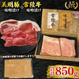 【ふるさと納税】【常陸牛 A5ランク・美明豚味噌漬けセット】常陸牛味噌漬け350g＋美明豚500g(ロース200g・ヒレ300g) 冷凍 国産牛 和牛 牛肉 豚肉　ブランド豚 茨城県 水戸市 食べ比べ セット商品 国産 25000円以内 老舗精肉店 EK-67