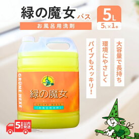 【ふるさと納税】 緑の魔女 バス 5L | 茨城県 龍ケ崎市 洗剤 パイプクリーナー 詰まり 臭い ニオイ 香り 排水溝 環境配慮 風呂 浴槽 中性 汚れ 黒ずみ 強力分解 ギフト 大掃除 湯あか 石鹸カス ぬめり 皮脂汚れ ピカピカ