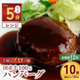 【ふるさと納税】＜定期便3回＞国産牛肉100％ ハンバーグ 180g×10個 計1.8kg | 国産牛 国産 冷凍 小分け ハンバーグ デミグラスソース 牛 惣菜 お弁当 おかず 粗びき レンジ レンチン 温めるだけ 簡単調理 小分け 茨城県 龍ケ崎市