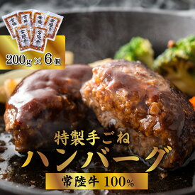 【ふるさと納税】黒毛和牛 66-4【常陸牛100%】特製手ごねハンバーグ1.2kg（200g×6袋）
