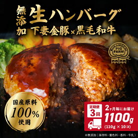 【ふるさと納税】ハンバーグ 無添加 下妻金豚 黒毛和牛 豚肉 個包装 冷凍 定期便 10000円 1万円 【農場直営店】肉屋のこだわり 無添加 生ハンバーグ 約1,100g (約110g × 10個) 2ヵ月毎 3回 お届け【ぶぅーぶーブランド】