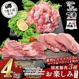 【ふるさと納税】 豚肉 豚 肉 豚肉 国産 3種 4kg 大容量 小分け 250g×16パック 冷凍 真空 お楽しみ セット こま切れ ロース バラ 切り落とし 小間 コマ 便利 57-22 国産豚肉 3種 お楽しみセット 4kg（250g×16パック/小分け真空包装）【下妻工場直送】マルリン
