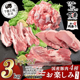 【ふるさと納税】 豚肉 豚 肉 国産 4種 3kg 大容量 小分け 冷凍 真空 お楽しみ セット 便利 ロース バラ スライス こま切れ 小間 コマ 250g スペアリブ 1kg 57‐23 国産豚肉 4種 お楽しみセット 3kg（小分け真空包装）【下妻工場直送】マルリン