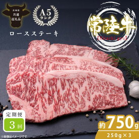 【ふるさと納税】【3回定期便】最高級A4.A5ランク 常陸牛ロースステーキ750g（250g×3）×3回【人気肉 お肉 牛肉 和牛 黒毛和牛 国産黒毛和牛 ロース肉 ステーキ 国産牛 焼肉 焼き肉 バーベキュー BBQ A5 ブランド牛】(CR110)