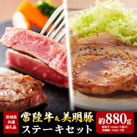 【ふるさと納税】常陸牛 600g 美明豚 280g ステーキ セット （茨城県共通返礼品）