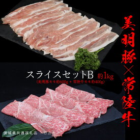 【ふるさと納税】＼ 選べる内容量 ／ 美明豚×常陸牛 スライスセットB（茨城県共通返礼品：行方市） びめいとん ビメイトン ブランド豚 銘柄豚 豚 豚肉 肉 もも 黒毛和牛 牛肉 ひたち牛 ブランド牛 和牛