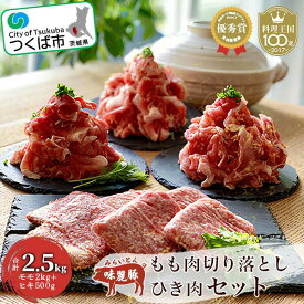 【ふるさと納税】2.5kg！ブランド豚コンテスト優秀賞受賞 みらい豚もも肉切り落とし ・ みらい豚挽肉セット＜離島・沖縄配送不可＞ 村下商事 | 茨城県 つくば市 豚肉 ぶた肉 豚 ブランド肉 みらい豚 ポーク モモ もも肉 もも 切り落とし ひき肉 小分け 冷凍