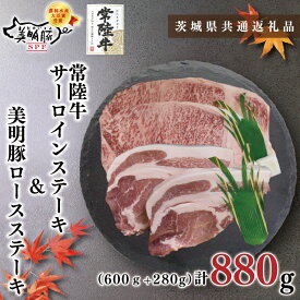【ふるさと納税】【茨城県共通返礼品】【常陸牛A5ランク・美明豚ステーキセット】常陸牛サーロインステーキ600g（300g×2枚）＋美明豚ロースステーキ280g（140g×2枚）（KCK-20）