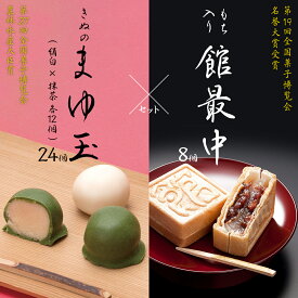 【ふるさと納税】もち入り館最中8個詰 きぬのまゆ玉24個詰（絹白・抹茶各12個）
