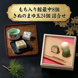 【ふるさと納税】 もち入り館最中8個詰 きぬのまゆ玉24個詰（絹白・抹茶各12個）