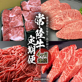 【ふるさと納税】《 常陸牛 》 4ヶ月連続定期便！厳選部位を毎月1品お届け (茨城県共通返礼品) 希少部位 国産黒毛和牛 黒毛和牛 国産 国産牛 和牛 牛肉 お肉 お肉 肉 牛 専門店 ひたち牛 ブランド牛 A4 A5 ランク イチボ ミスジ ステーキ すね肉 挽肉 ブランド 藤井商店