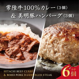 【ふるさと納税】常陸牛カレー(200g×3個)＆美明豚ハンバーグ(約130g×3個)｜カレー レトルトカレー ハンバーグ 美明豚 常陸牛 人気 簡単 茨城県 行方市(AP-14)