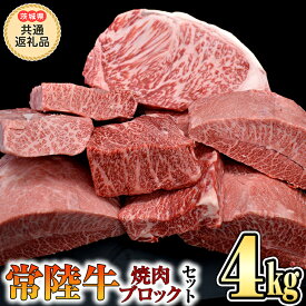 【ふるさと納税】【 常陸牛 】焼肉 ブロックセット合計 4kg（茨城県 共通返礼品 製造地：守谷市） 国産 焼き肉 牛肉 やきにく ブランド牛 肉 サーロイン キャンプ 黒毛和牛 和牛 国産黒毛和牛 国産牛