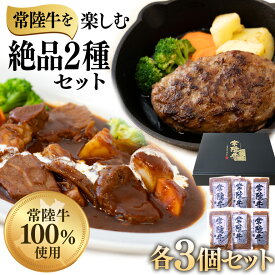 【ふるさと納税】食べ比べ 人気 惣菜 便利 湯煎 簡単調理 おかず 絶品 グルメ 2種セット ハンバーグ ビーフシチュー 各3セット 茨城県 ブランド牛 常陸牛 使用 524