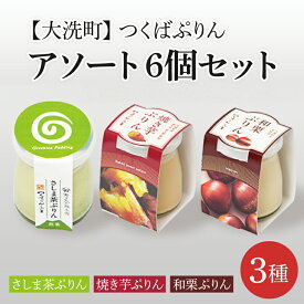 【ふるさと納税】 つくばぷりん アソート 6個セット ( 桜川市 × 大洗町 共通返礼品 ） 奥久慈卵 卵黄 濃厚 とろける プリン ぷりん 和栗 焼き芋 さしま茶 スイーツ デザート 洋菓子 お菓子 おかし 乳製品