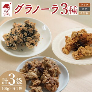 【ふるさと納税】グラノーラ3種【ナッツ・ごま・そば粉】100g×各1袋 計3袋セット|ミチルベーカリー 茨城県 大子町 手作り お菓子 おやつ グラノラ 食べ比べ 小分け ジッパー付き プレゼン