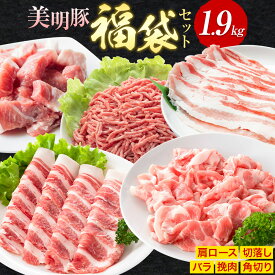 【ふるさと納税】豚肉 肉 福袋 セット 美明豚 肩ロース バラ 挽肉 切り落とし 角切り 計1.9kg ワークミート《90日以内に出荷予定(土日祝除く)》茨城県 河内町 豚肉セット SPF豚 びめいとん 詰め合わせ 部位 豚 挽き肉 切落し 豚バラ ロース お取り寄せ