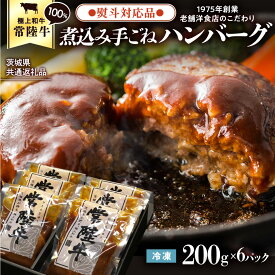 【ふるさと納税】【茨城県共通返礼品】【 熨斗対応品 】常陸牛 100％ 煮込み 手ごね ハンバーグ 200g×6パック レトルト 冷凍 冷凍食品 一人暮らし 八千代町産 白菜 使用 お肉 牛肉 和牛 セット 惣菜 グルメ お取り寄せ