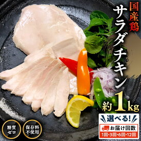 【ふるさと納税】【 発送回数を選べる 】 国産鶏 サラダチキン 約1kg 糖質ゼロ 保存料不使用 鶏肉 調理済 真空 レトルト グルメ 惣菜 おつまみ 食品 保存食 非常食 たんぱく質 ダイエット 簡単