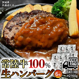 【ふるさと納税】【茨城県共通返礼品】【3ヶ月定期便】 黒毛和牛 常陸牛 100% 特製 プレミアム 生ハンバーグ 120g×6個入り 合計720g 八千代町産 白菜 使用 無添加 無着色 保存料不使用 冷凍 牛 牛肉 ビーフ 生 ハンバーグ こだわり