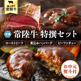 【ふるさと納税】＜ お中元 熨斗付き ＞ 【6月下旬以降発送】 常陸牛 特撰 セット ( ローストビーフ ・ 煮込み 手ごね ハンバーグ ・ ビーフシチュー ) 八千代町産 白菜 使用 御中元 贈答 ギフト