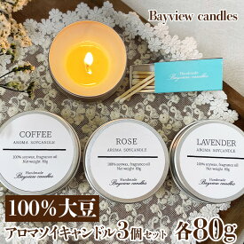 【ふるさと納税】100％大豆が原料！アロマソイキャンドル3個セット【Bayview candles】 アロマキャンドル キャンドル ソイワックス フレグランス 香 コーヒー ローズ ラベンダー 詰合せ ギフト プレゼント 贈り物 母の日