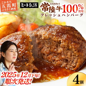 【ふるさと納税】【お肉好きが注目する超人気店】「ミート矢澤」の常陸牛100%フレッシュハンバーグ 160g×4個(ソース付き)【2025年12月下旬より順次配送】 惣菜 黒毛和牛 専門店 肉汁 牛肉