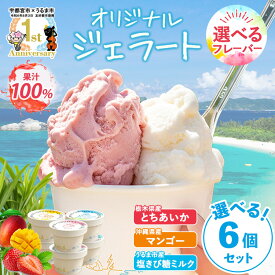 【ふるさと納税】【選べる フレーバー】オリジナルジェラート 宇都宮市×うるま市友好都市記念 ユアジェラート 6個セット【楽天限定】｜とちあいか いちご マンゴー きび糖 塩きび糖 ミルク 塩 沖縄 琉球 人気 ジェラート 詰め合わせ アイス スイーツ 果汁100% フルーツ
