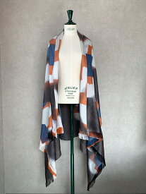 【ふるさと納税】◎海外要人向け贈呈品選出 足利銘仙(ほぐし織り)シルクストール ART.Square-OR【 海外要人向け 贈呈品 羽織り 大判 シルクストール シルク ストール 栃木県 足利市 】 F7Z-315