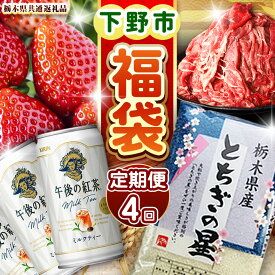 【ふるさと納税】下野市のうまいもん定期便4回 | とちあいか 午後の紅茶ミルクティー 栃木県産黒毛和牛切り落とし 栃木県産とちぎの星10kg 月ごとに届くものが変わる 送料無料 栃木県 下野市