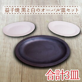【ふるさと納税】益子焼　黒と白のオーバル皿セット(AH002)