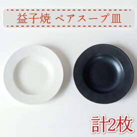 【ふるさと納税】【益子焼】ペアスープ皿｜シンプル 釉薬 白と黒 マット釉 スープ皿 パスタ皿 ペアセット オーブン可 食洗器可 電子レンジ可（AH009）