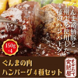 【ふるさと納税】ぐんまの肉 ハンバーグ4種セット（120g×4） | 食品 ハンバーグ セット 600g 冷凍 上州牛 麦豚 人気 おすすめ 送料無料