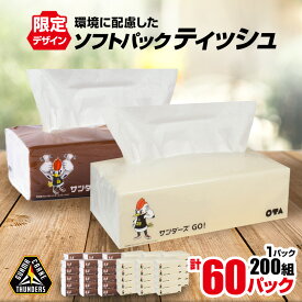 【ふるさと納税】群馬クレインサンダーズ応援ソフトパックティッシュ 400枚(200組)×60パック_ ティッシュ ペーパー まとめ買い 消耗品 日用品 群馬県 太田市 送料無料 【配送不可地域：離島・沖縄県】【1422589】